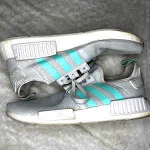 Blue and grey adidas running shoes